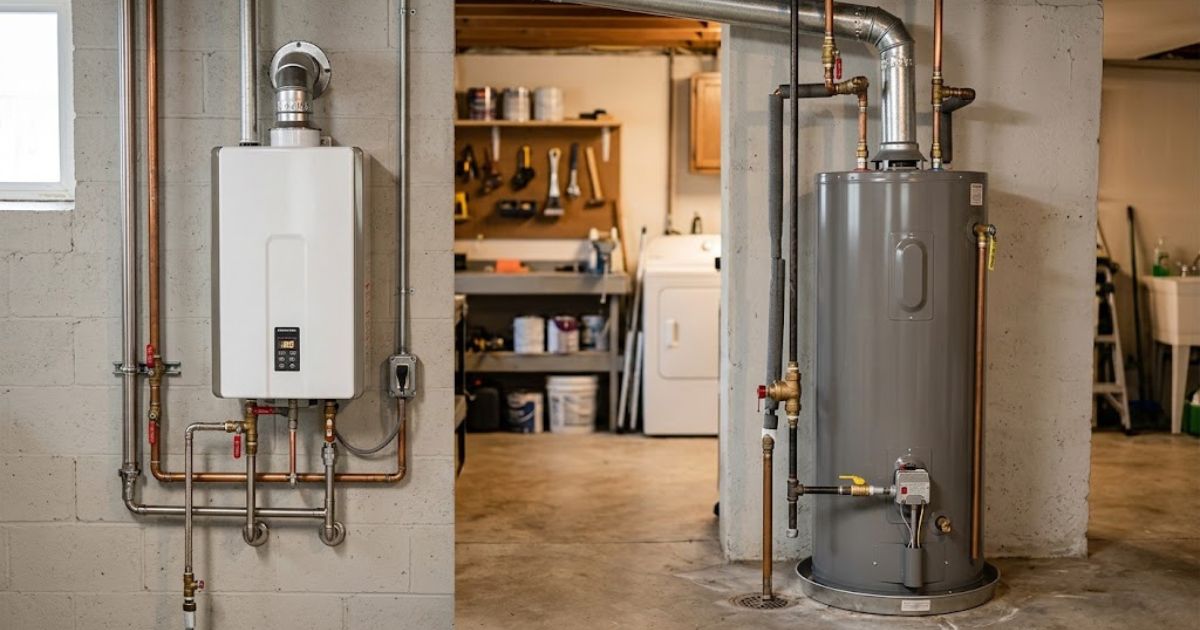 Tankless water heater compared to a traditional tank unit