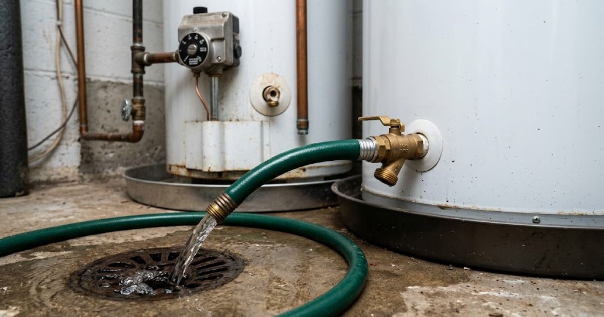 Flushing a water heater through its drain valve