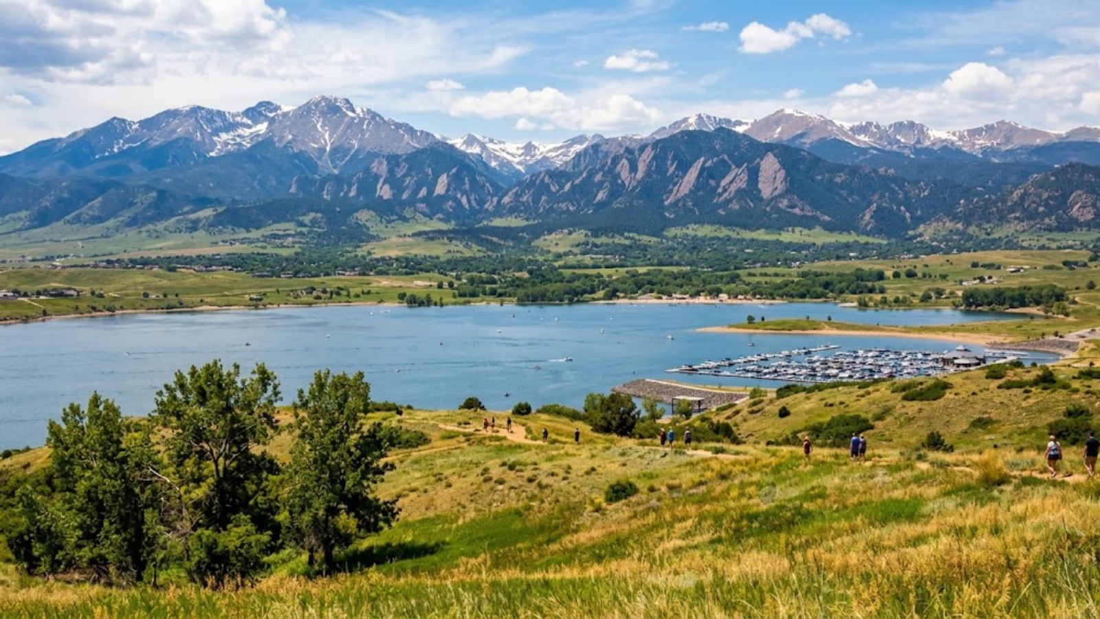 Reservoir and Front Range foothills view near Chatfield Bluffs, Littleton, CO